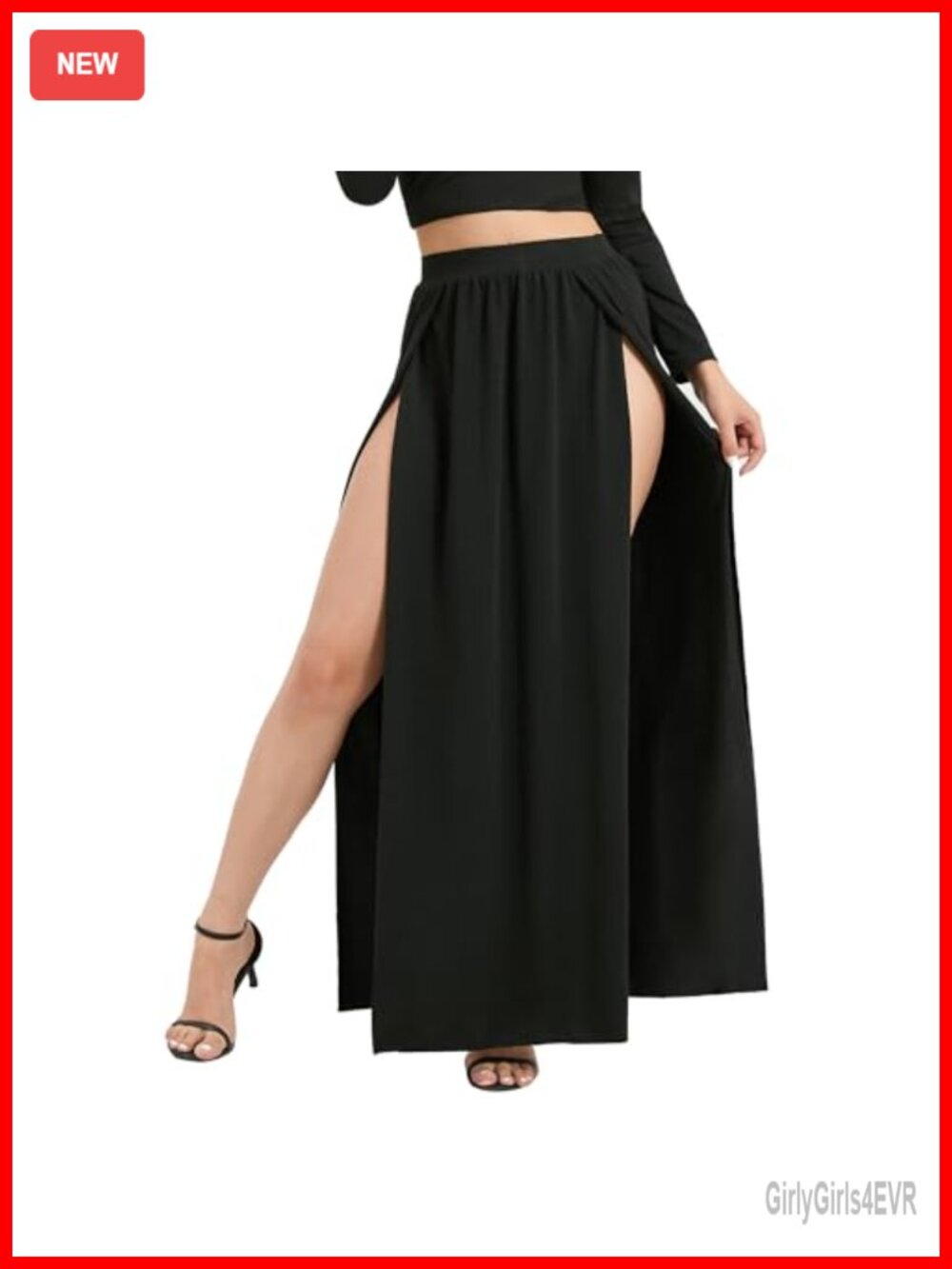 High Waist Double Slit Maxi Skirt Flowy Plus Size Long